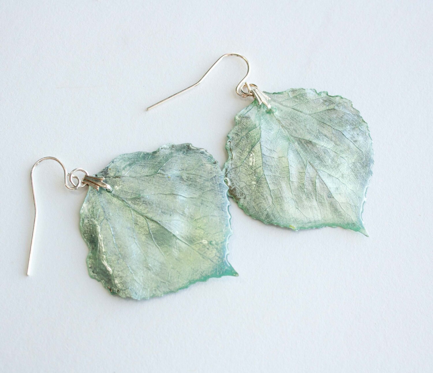 Mint Green Aspen Leaf Earrings Bridal Jewelry by HopeFilledJewelry