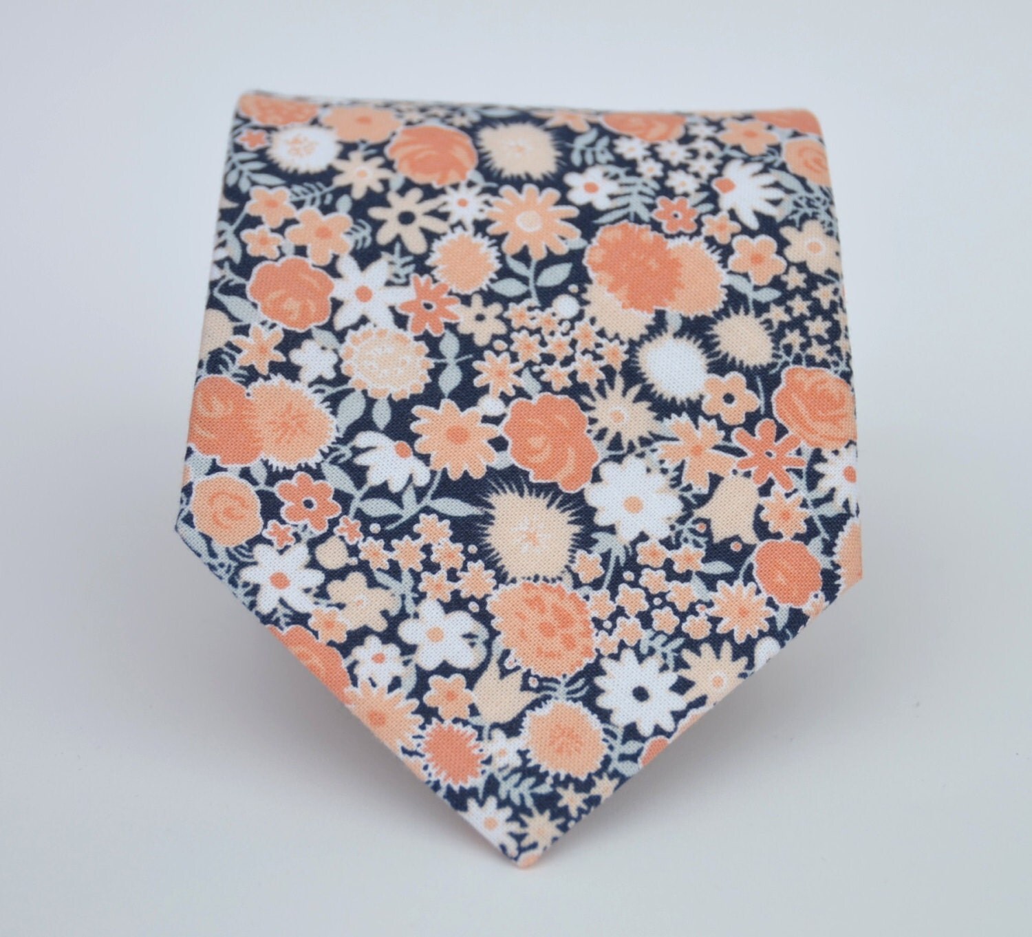 Coral Peach and Navy Floral Men's Necktie