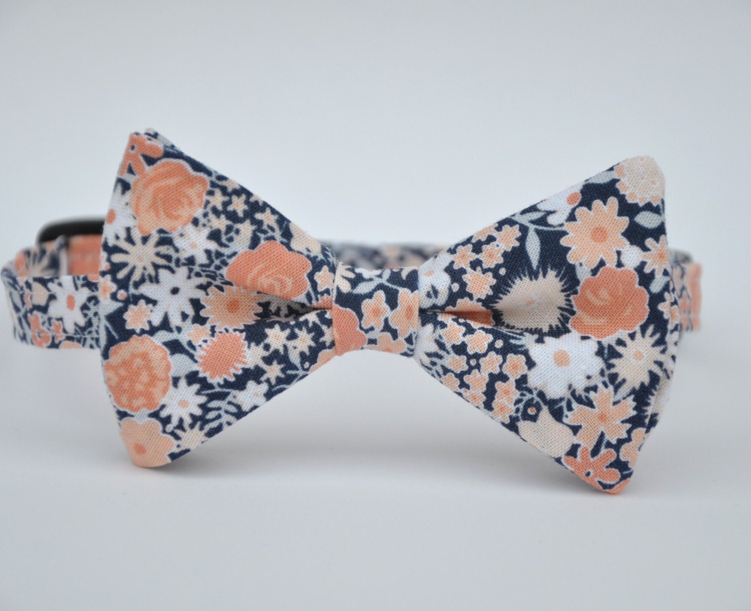 Coral Peach and Navy Floral Bow Tie Boy's Bowtie