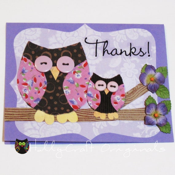 Owl Greeting Card Owl Thank You Card Thank by HollyCraftOriginals