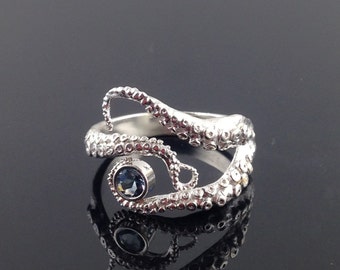 SALE Tentacle Ring, Octopus Ring, Sterling Silver- Aquamarine Seductive Tentacle Ring, Engagement Ring, Wedding Band, Octopus Jewelry