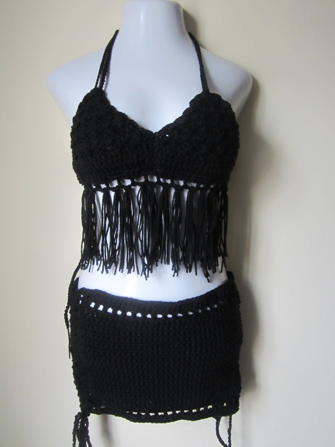 Crochet skirt Black fringe skirt Maxi skirt Fringe maxi