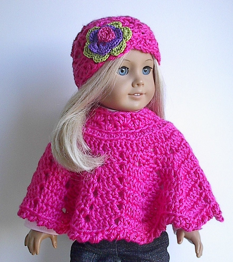 Fits American Girl Doll Crochet Blackberry Poncho Set 589