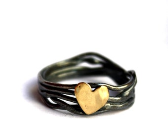 14k Gold and Sterling Silver Nest Heart Ring Handmade By Rachel Pfeffer