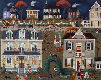 Halloween Folk Art Print Echoes of Trick or Treat