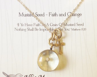 Items similar to MUSTARD Seed Charm, Gold Necklace, Vintage Style Charm ...