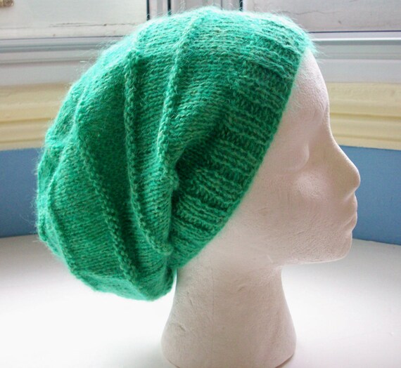 Slouchy beanie hat green hat luxury Rowan yarn by SpinningStreak