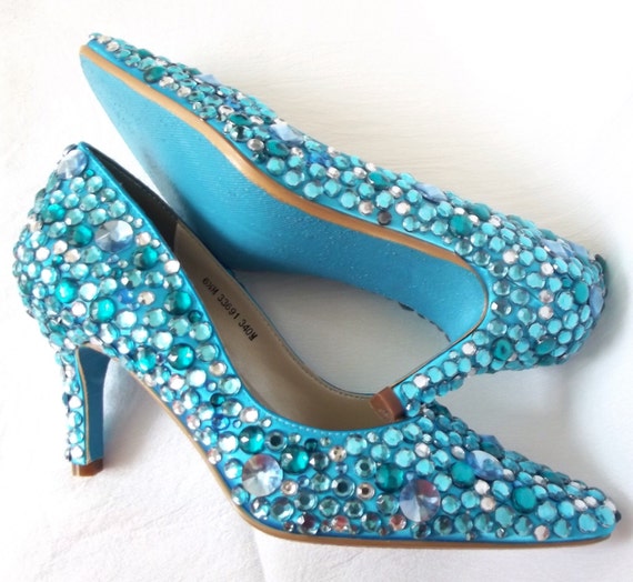 Wedding shoes Turquoise blue soles sparkle by norakaren on Etsy