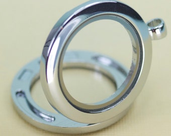 3 Glass Locket Empty Space Silver Pendant Charm