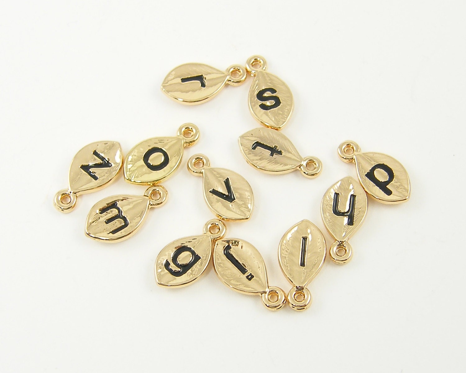 Gold Initial Charms Set of 6 or 8 Alphabet Letter Charm Pendant for