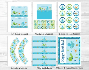 Under the Sea Birthday Party Package / Under The Sea Birthday / Under The Sea Party Decorations / Baby Boy / Printable INSTANT DOWNLOAD