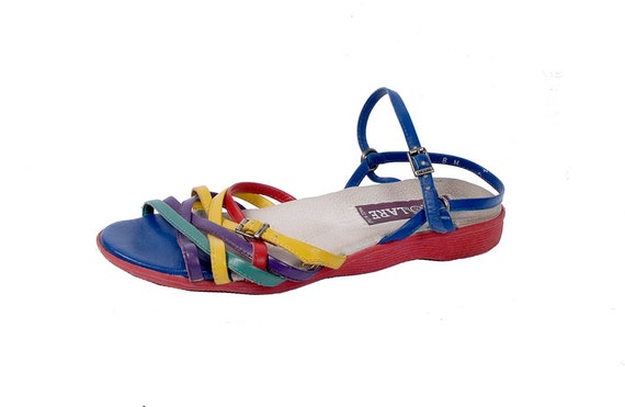 Vintage 80s Famolare Strappy Rainbow Sandals By Northstarvintage