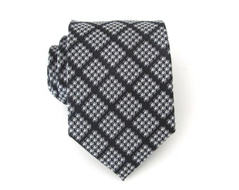 Men's Tie. Black and Silver Checkers Mens Tie