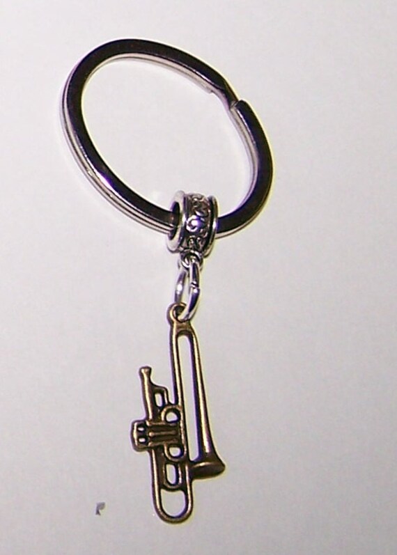 Silver TROMBONE Keychain Key Chain Keyring Key Ring