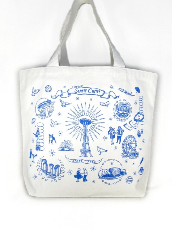 SAMPLE SALE Seattle Center Screen Print Canvas Tote Bag