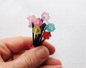 Dainty Flower Girl Hair Pins - Set of 10 - Red, Orange, Yellow, Green, Blue, Aqua, Violet, Purple, Pink, Rose