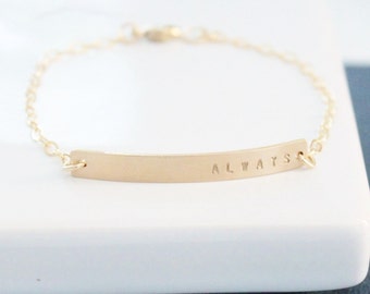 DAINTY Gold Nameplate Bracelet, Gold Bar Bracelet, Personalized Bracelet, Hand Stamped Gold Bracelet, Customized ID bracelet