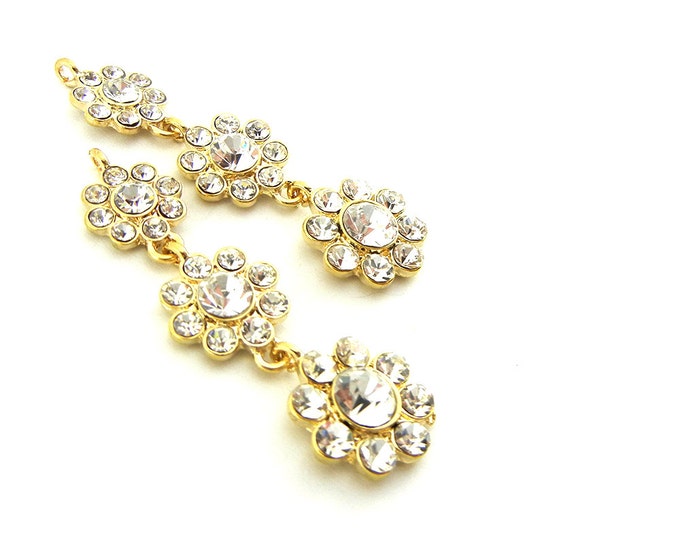 Pair of Gold-tone Flower Drop Rhinestones