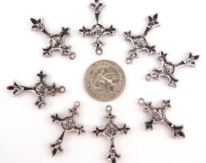 Set of 8 Antique Silver-tone Cross Charms – Set A