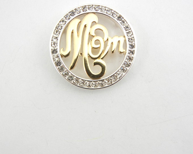 Round Two Tone OpenoWork Mom Pendant Rhinestone