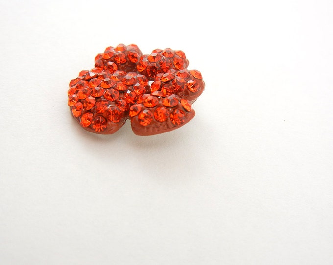 Red Orange Rhinestone Encrusted Paw Pendant Silver-tone