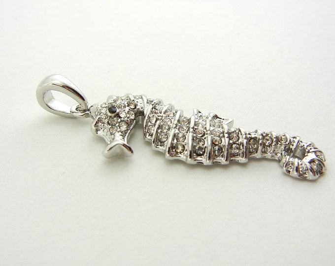 Silver-tone Seahorse Pendant with Rhinestones