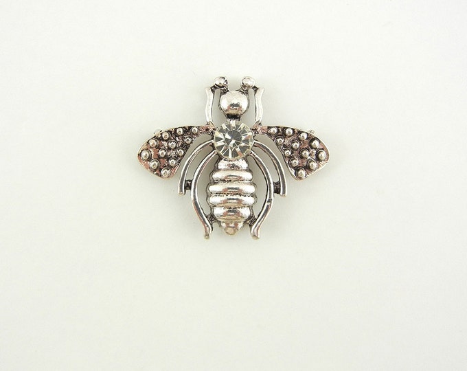 Triple Link Bee Charm Antique Silver-tone Rhinestone