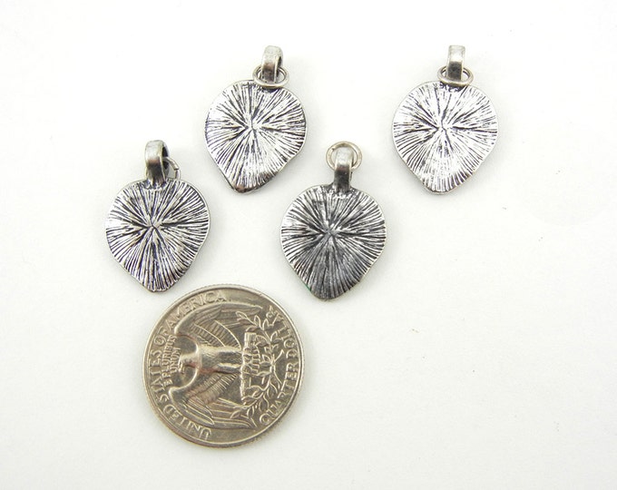 Set of 4 Small Painted Antique Silver-tone Leaf Charms