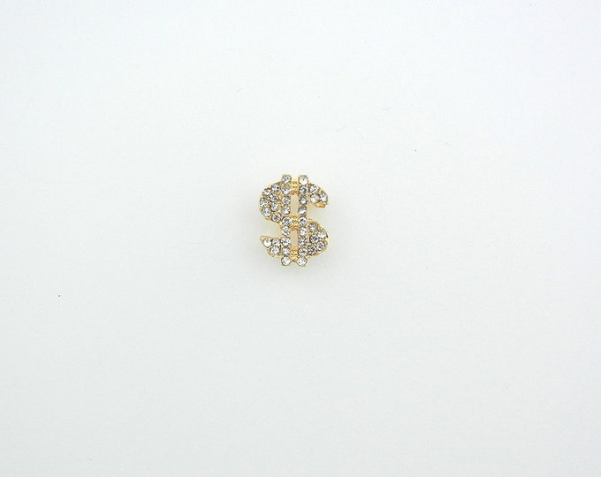 Small Gold-tone Dollar Four Link Charm with Rhinestones