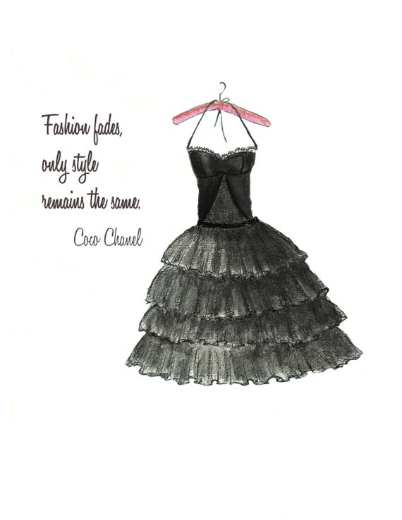 Watercolor Black Ruffle Dress  Fashion Illustration Chanel