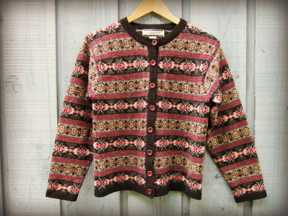 Shetland Wool Fair Isle Cardigan Sweater// Small Medium//