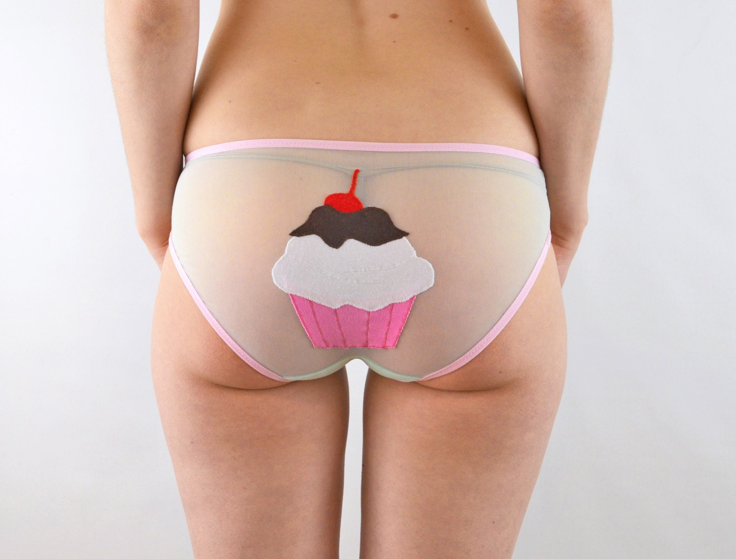 Mint Mesh Panties With Pink Cup Cake