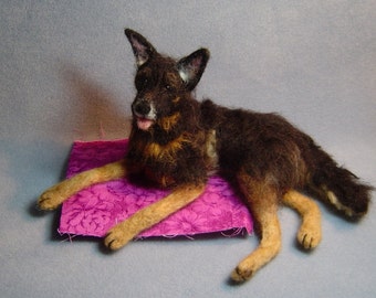 Custom needle felted Dog German Shepherd Memorial realistic portrait soft sculpure replica