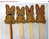 Christmas in July Sale Easter Bunny Rabbit Stick puppets, pencil toppers, finger puppets Set of 4 Mom, Dad, Brother and Sister Il_170x135