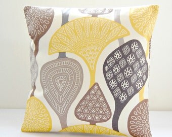 cushion cover yellow gray taupe, re tro style decorative pillow cover 