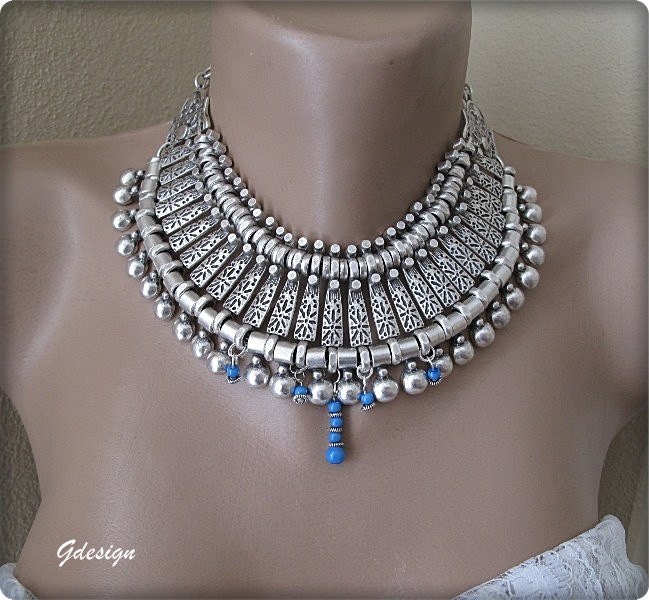 Silver Plated metal necklace Ethnic Authentic metal