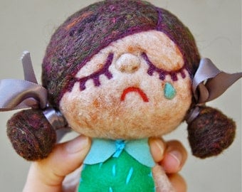 Needle Felted One of a Kind Wool Happy Sad Doll