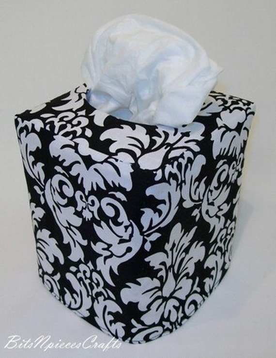 Items similar to Black Damask Reversible Tissue Box Cover on Etsy