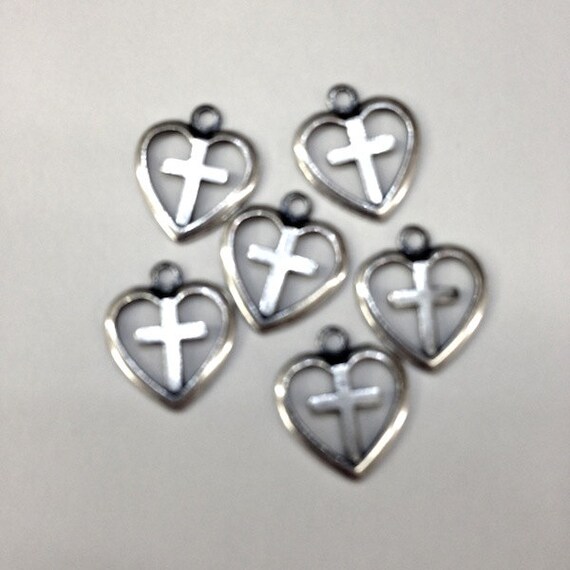 Heart by your with Cross Antique Silver  HHHdesigns heart charms 100 each cross Charms