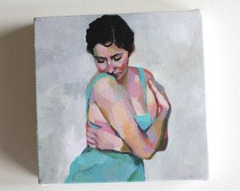 Rimma / Tiny canvas print -Portrait painting -Print of Original acrylic painting