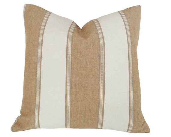Tan Cream Striped Pillow Coastal Pillow Covers Decorative