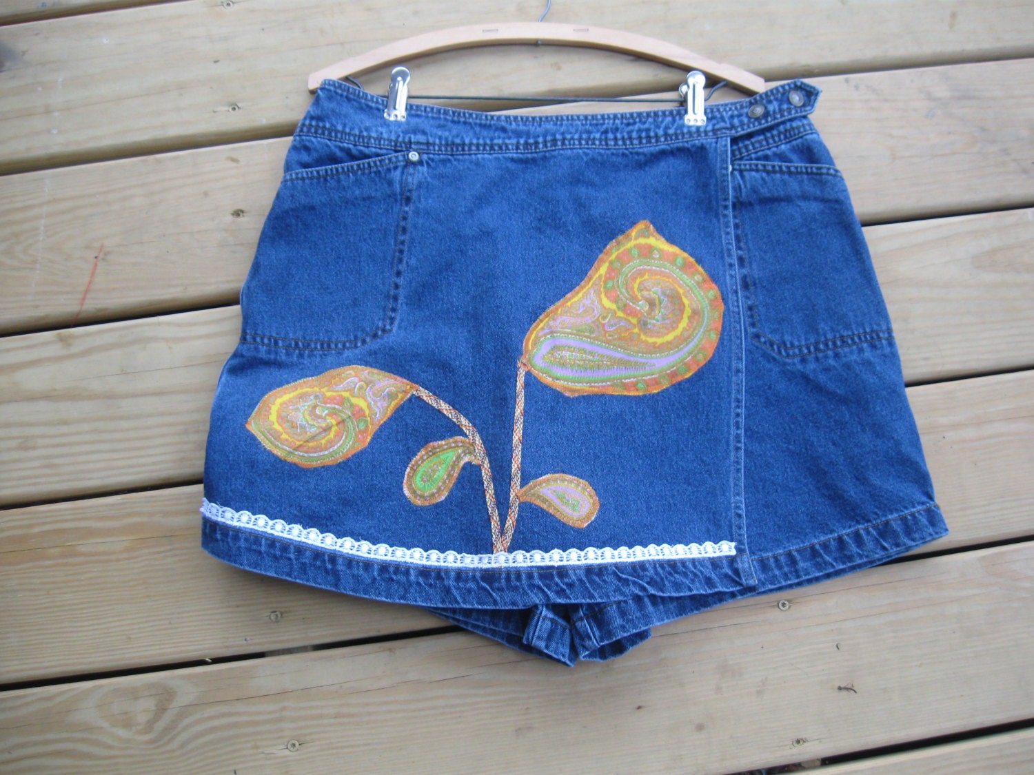 Denim Skirt with Attached Shorts size 16 Woman Upcycled