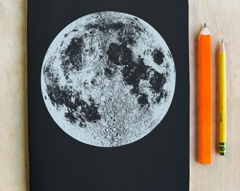 Sale Moon Sketchbook, Silver Moon Journal, Blank Notebook, Space Gift, Artist sketchbook, Moon Notebook, Silver Moon Print, love the moon