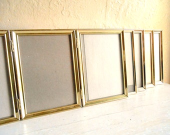 Set of 5 Gold Metal Hinged Picture Frames Triple Tri-fold Unique