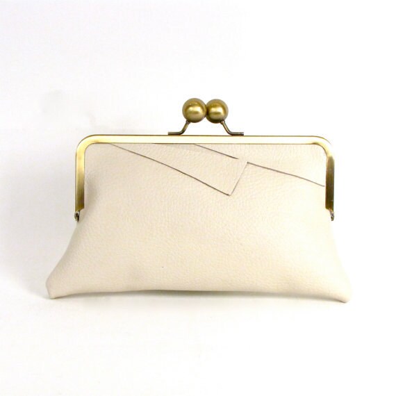 Cream Leather CLUTCH RETRO clutch Ivory Purse Beige