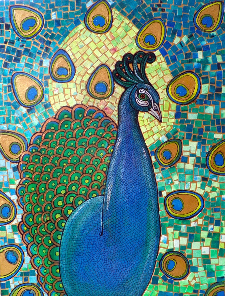 Peacock Bird Mosaic Animal Art Print By Lynnette Shelley