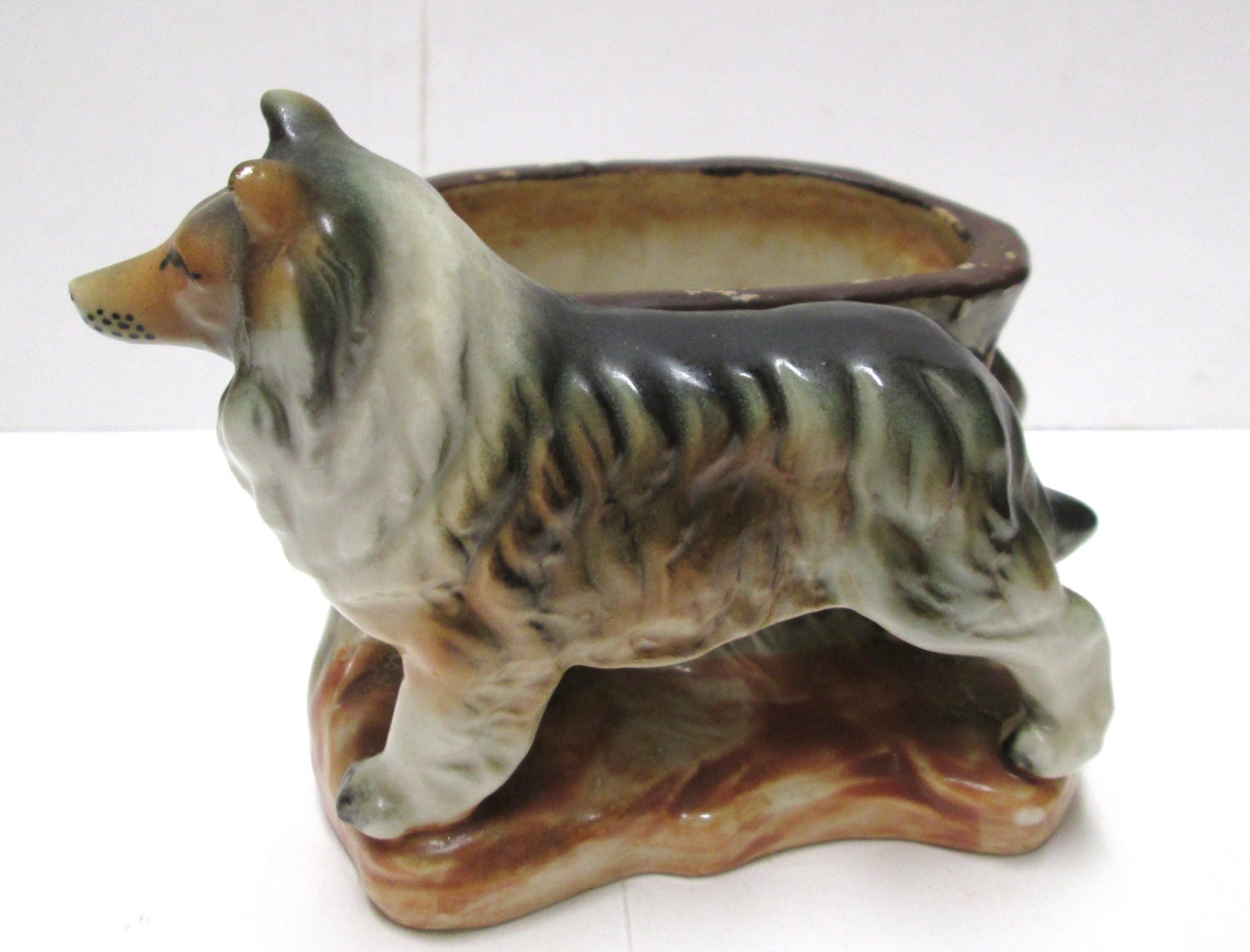 Vintage Dog Planter Collie Shetland Sheepdog Sheltie Figurine