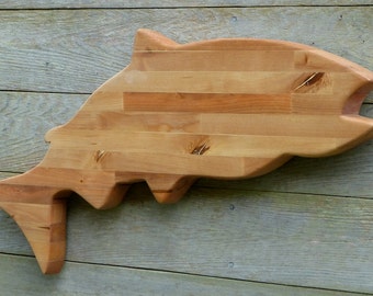 Butcher Block Carved Wooden Salmon, Carved Wall Art, Fishing decor ...