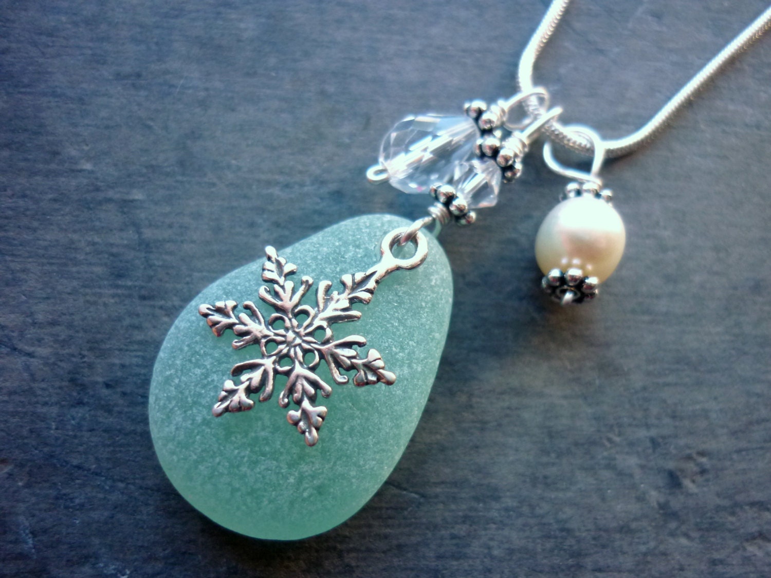 Sea Glass Necklace Aqua Blue Beach Seaglass Snowflake   Il Fullxfull.657750789 Otlv 