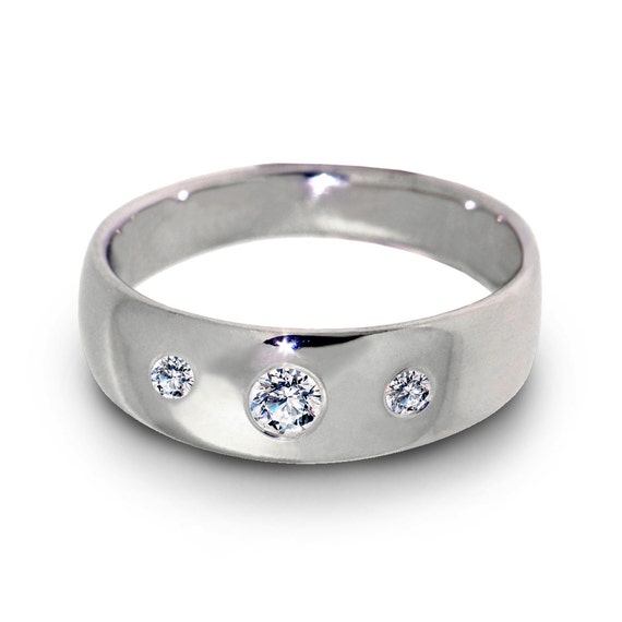 Wide Diamond Wedding Ring, Comfort Fit Wedding Band, Unique Diamond